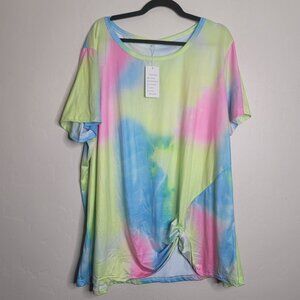 Dolnine Plus Size 26W Pastel Tye Dye Print Short Sleeve